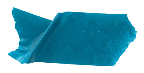 A piece of crumpled insulating tape on a white background. Blue insulating electrical tape.