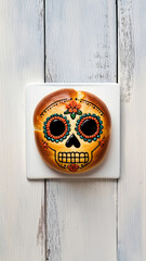 Día de los Muertos Decoration - Traditional Pan de Muerto with Sugar Skull Decoration Template