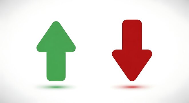 "Set of Green Up and Red Down Rounded Arrow Vector Icons"