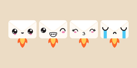 Design vector set kawai RoketMail for busineess element vector