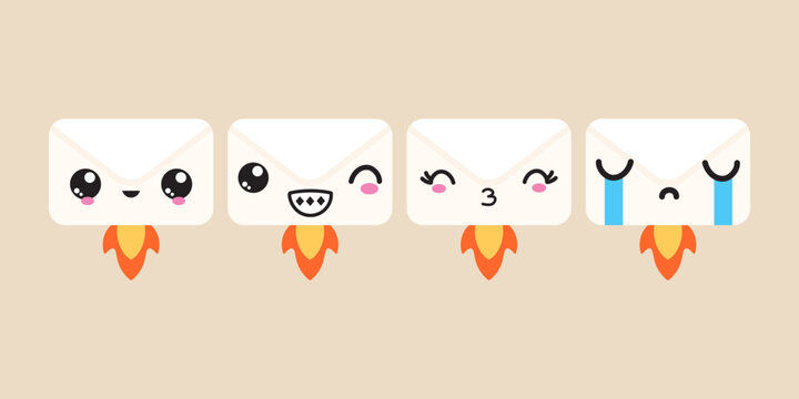 Design vector set kawai RoketMail for busineess element vector