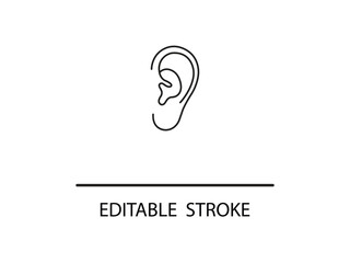 Ear outline illustration for medical designs or healthcare content creation featuring a minimalist design with editable stroke for flexibility.