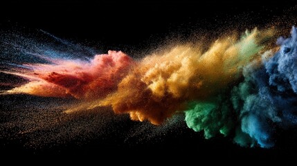 directional. Colorful powder cloud captured in motion against a dark, textured background. product launch decks, UI/UX mockups, designed for data visualization dashboards and holographic UIs.