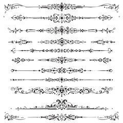 Fototapeta premium Vintage Divider Vector Set — Black and White Ornamental Flourishes and Borders with Symmetrical Scrolls and Decorative Motifs