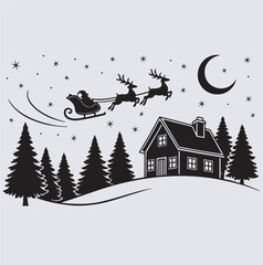 Christmas night Santa Claus silhouette vector art illustration