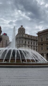 Piazza Ferrari with fountains in Genova, Italy 25.07.2025