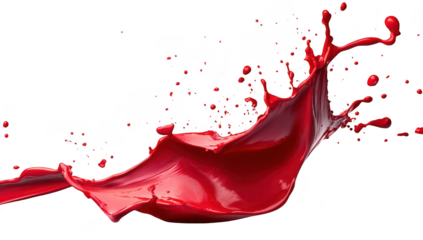 A splash of red paint dramatically arcs through the air against a stark white background. capturing the essence of creativity and artistic expression. perfect for design and advertising use