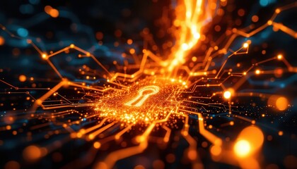 Cybersecurity concept with glowing circuit board and keyhole