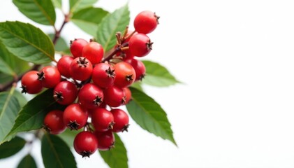 Obraz premium Intensely colored rowan berries bunch, stark white backdrop , photography, Rowan
