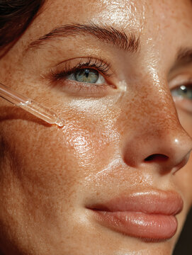 Girl doing skincare with hydrating serum close up