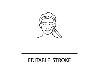 Person applying makeup with brush minimalist outline, beauty routine concept, skincare and self-care icon, professional makeup application.