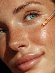 Girl doing skincare with hydrating serum close up