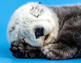 Close-up of a sleeping sea otter pup