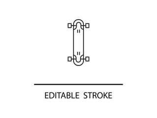 Sleek minimalist skateboard icon with editable stroke for modern designs and sporty themed projects, perfect for vector graphics.