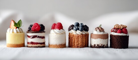 Indulge in delectable mini cakes adorned with fresh berries and creamy frosting perfect for celebrations and gourmet desserts