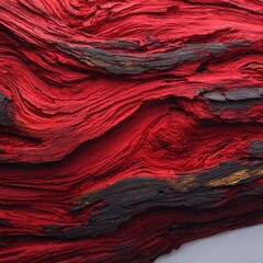 Fototapeta premium Close-up view of vibrant red textured wood with dark accents