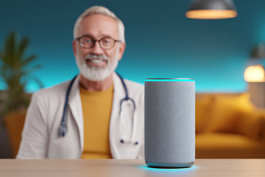 Smart voice assistant with medical AI interface in modern healthcare environment