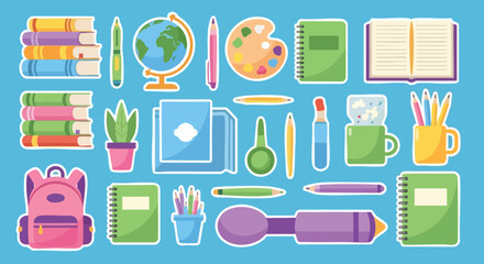Vibrant collection of school supplies and stationery elements creating a cheerful and organized learning environment