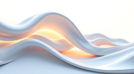 Obraz premium Soft flowing curves with warm glowing light create smooth abstract digital art sculpture evoking calm and gentle movement in white tones