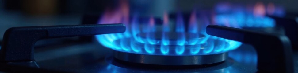 Vibrant blue flames dance on a stovetop burner , fire, blue flames