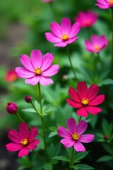 Vibrant cosmos flowers blooming in a lush garden , background, pink, pastel