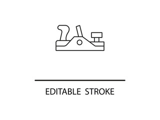 Woodworking hand plane tool line art design template for carpentry projects and woodworking enthusiasts, editable stroke included.