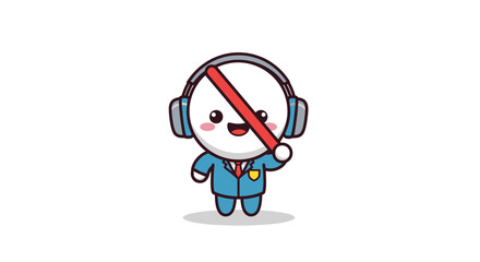 Obraz premium Charming cartoon character in a business suit wearing headphones with microphone
