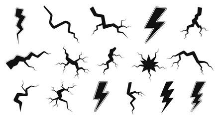 Collection of black fracture and lightning bolt designs on a clean white canvas