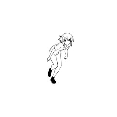 Black and white hot anime character line art illustration, stylish minimal outline drawing in clean style