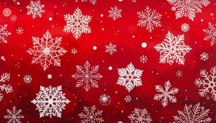 White snowflakes on vibrant red background with glowing light effects, festive and elegant