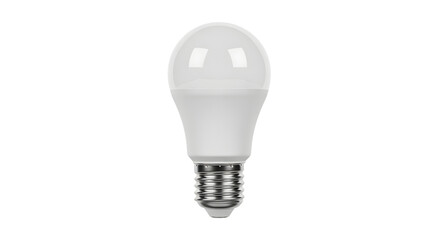 Modern white LED light bulb with a classic shape and frosted dome. An energy-saving lamp fixture perfectly isolated on a clean white background, with no shadow