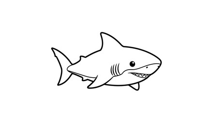 Obraz premium Simplified outline drawing of a cartoon shark displaying on a plain white background