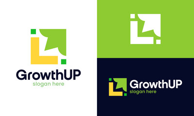 Modern growth logo design. Abstract arrow shape vector design with technology model. Symbol for business startup, marketing, finance and management company