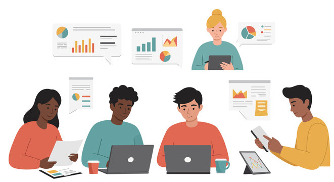 Diverse Team Analyzing Data and Charts in a Collaborative Workspace.
