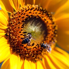 Close-up of bees on a sunflower