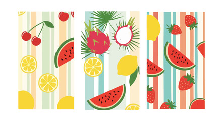 Vibrant fruit pattern featuring strawberries, cherries, watermelon, lemons, and dragon fruit for summer designs and refreshing themes