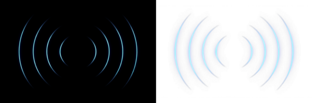 Sound waves and blue light animation PNG overlay designed for audio visual effects featuring a transparent background
