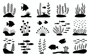 black silhouettes of fish