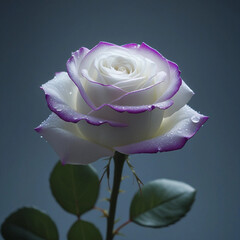Stunning White Rose with Purple Edges Dew Drops Photography