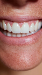 Fototapeta premium Close-up of a bright smile revealing healthy teeth and lips, showcasing confidence and warmth in a social setting