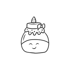 Kawaii Strawberry Jam Jar Doodle Vector Illustration