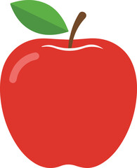 Illustration of a Bright Red Apple with a Single Green Leaf on White