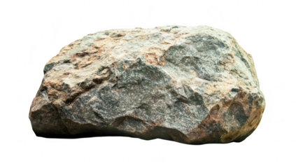 A large. textured rock with earthy tones and natural patterns. positioned on a white background. ideal for use in nature-themed projects. educational materials. or as a decorative element
