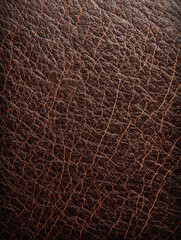 Detailed close-up of textured brown leather showing natural patterns and grains, highlighting its rich color and vintage character under soft lighting