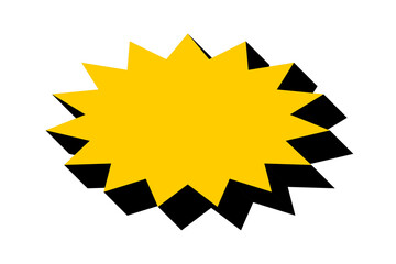 Yellow starburst shape with bold black shadow effect for sale tags, discount badges, promotional...