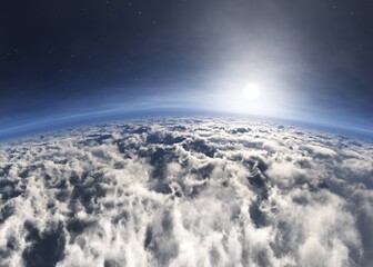 Beautiful landscape of clouds at sunrise top view, clouds under the setting sun, clouds panorama, 3d rendering
