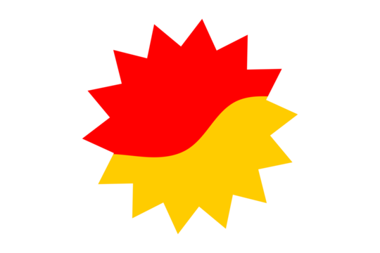 Red and yellow dual color starburst shape design for sale tags, discount badges, offer, promotional highlights, and posters on transparent background