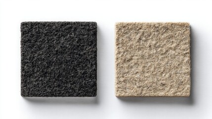Fototapeta premium Black and Beige Square Coasters on White Background Top-Down Flat Lay with Soft Texture
