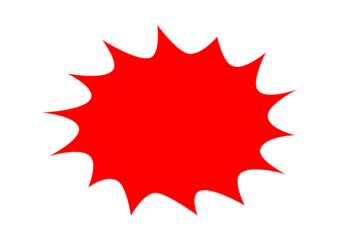 Red starburst explosion shape design for sale tags, discount labels, promotional highlights, and posters on transparent background