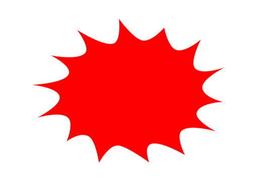 Red starburst explosion shape design for sale tags, discount labels, promotional highlights, and posters on transparent background